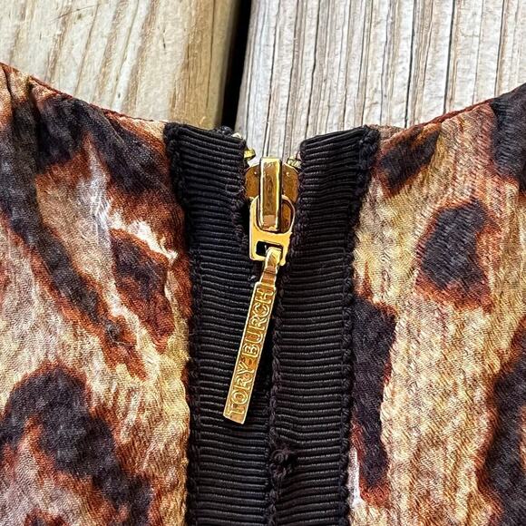 Tory Burch Women's 100% Silk Brown Sleeveless Animal Print Blouse Size 4 - Picture 4 of 8